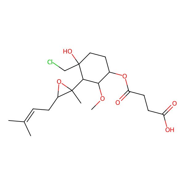 2D Structure of 4-[4-(Chloromethyl)-4-hydroxy-2-methoxy-3-[2-methyl-3-(3-methylbut-2-enyl)oxiran-2-yl]cyclohexyl]oxy-4-oxobutanoic acid
