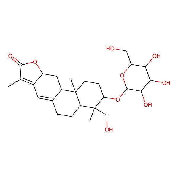2D Structure of (3R,4S,4aS,10aR,11aR,11bS)-4-(hydroxymethyl)-4,8,11b-trimethyl-3-[(2R,3R,4S,5S,6R)-3,4,5-trihydroxy-6-(hydroxymethyl)oxan-2-yl]oxy-2,3,4a,5,6,10a,11,11a-octahydro-1H-naphtho[2,1-f][1]benzofuran-9-one