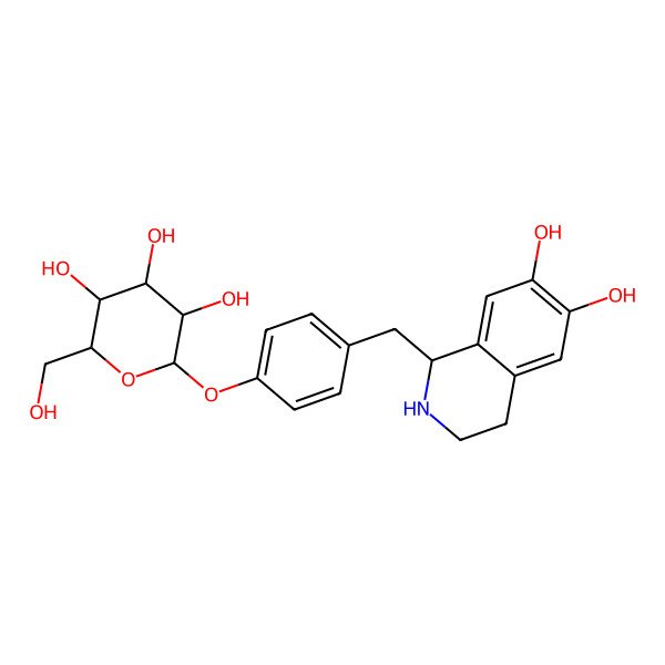 2D Structure of (2R,3S,4R,5R,6S)-2-[4-[[(1S)-6,7-dihydroxy-1,2,3,4-tetrahydroisoquinolin-1-yl]methyl]phenoxy]-6-(hydroxymethyl)oxane-3,4,5-triol