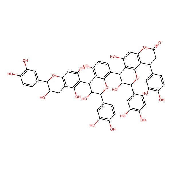 2D Structure of (2R,3R,4S,10S)-2,10-bis(3,4-dihydroxyphenyl)-4-[(2R,3R,4S)-2-(3,4-dihydroxyphenyl)-4-[(2R,3S)-2-(3,4-dihydroxyphenyl)-3,5,7-trihydroxy-3,4-dihydro-2H-chromen-6-yl]-3,5-dihydroxy-3,4-dihydro-2H-chromen-8-yl]-3,5-dihydroxy-3,4,9,10-tetrahydro-2H-pyrano[2,3-h]chromen-8-one