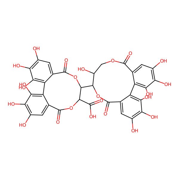 2D Structure of 11-(3,4,5,11,17,18,19-Heptahydroxy-8,14-dioxo-9,13-dioxatricyclo[13.4.0.02,7]nonadeca-1(19),2,4,6,15,17-hexaen-10-yl)-3,4,5,16,17,18-hexahydroxy-8,13-dioxo-9,12-dioxatricyclo[12.4.0.02,7]octadeca-1(18),2,4,6,14,16-hexaene-10-carboxylic acid