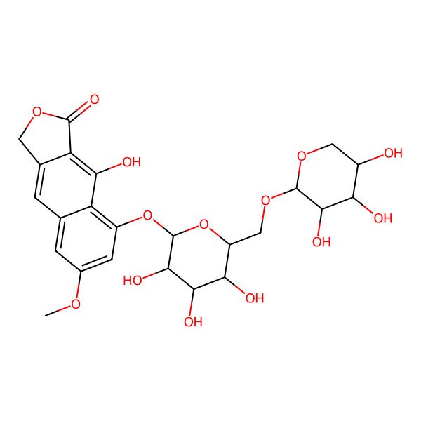 2D Structure of 9-hydroxy-6-methoxy-8-[3,4,5-trihydroxy-6-[(3,4,5-trihydroxyoxan-2-yl)oxymethyl]oxan-2-yl]oxy-3H-benzo[f][2]benzofuran-1-one