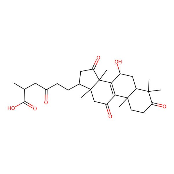 2D Structure of (2S)-6-[(5R,7S,10S,13R,14R,17S)-7-hydroxy-4,4,10,13,14-pentamethyl-3,11,15-trioxo-1,2,5,6,7,12,16,17-octahydrocyclopenta[a]phenanthren-17-yl]-2-methyl-4-oxohexanoic acid