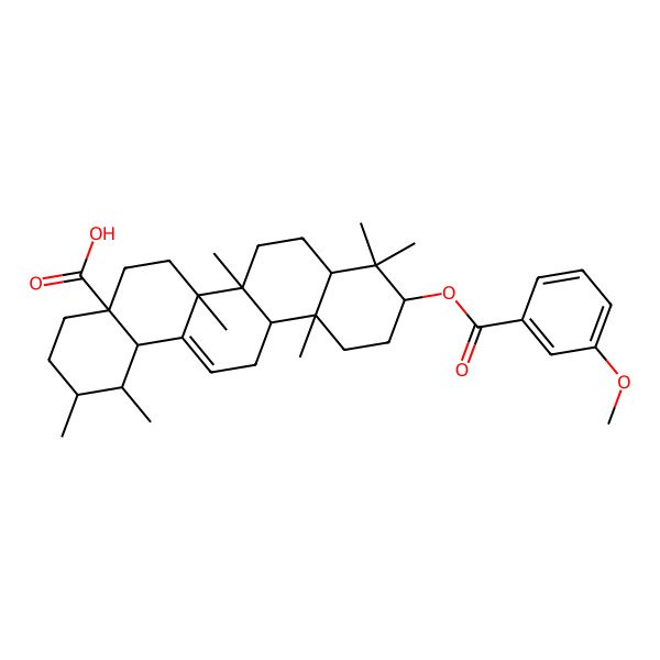 2D Structure of (1S,2R,4aS,6aR,6aS,6bR,8aR,10S,12aR,14bS)-10-(3-methoxybenzoyl)oxy-1,2,6a,6b,9,9,12a-heptamethyl-2,3,4,5,6,6a,7,8,8a,10,11,12,13,14b-tetradecahydro-1H-picene-4a-carboxylic acid