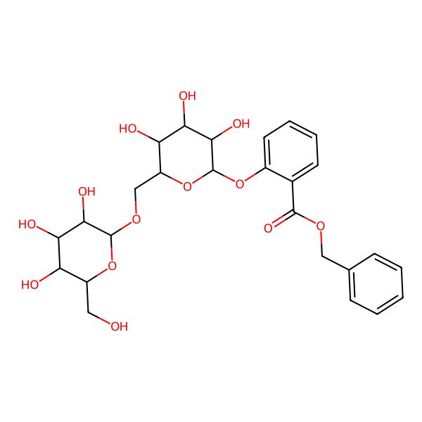 2D Structure of Benzyl 2-[3,4,5-trihydroxy-6-[[3,4,5-trihydroxy-6-(hydroxymethyl)oxan-2-yl]oxymethyl]oxan-2-yl]oxybenzoate