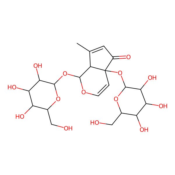 2D Structure of (1S,4aS,7aS)-7-methyl-1-[(2S,3R,4S,5S,6R)-3,4,5-trihydroxy-6-(hydroxymethyl)oxan-2-yl]oxy-4a-[(2R,3R,4R,5S,6R)-3,4,5-trihydroxy-6-(hydroxymethyl)oxan-2-yl]oxy-1,7a-dihydrocyclopenta[c]pyran-5-one