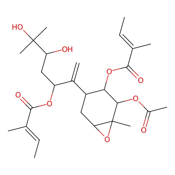 2D Structure of [2-Acetyloxy-4-[5,6-dihydroxy-6-methyl-3-(2-methylbut-2-enoyloxy)hept-1-en-2-yl]-1-methyl-7-oxabicyclo[4.1.0]heptan-3-yl] 2-methylbut-2-enoate
