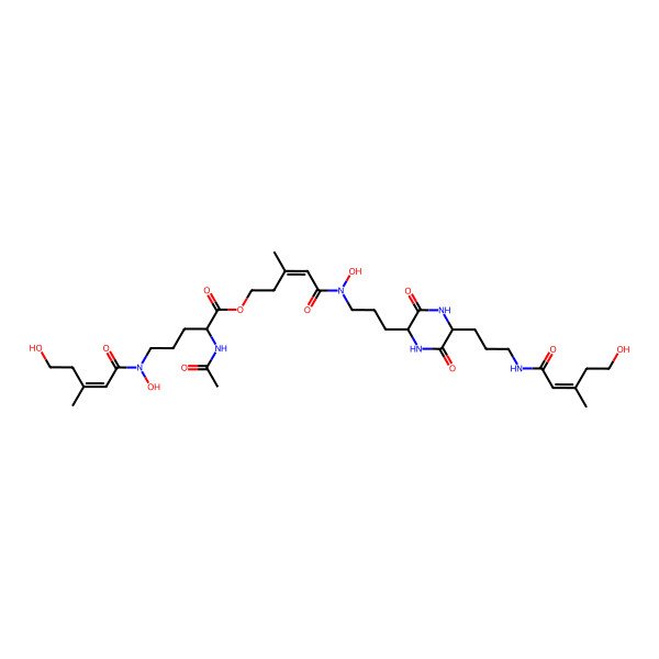 2D Structure of [5-[Hydroxy-[3-[5-[3-[(5-hydroxy-3-methylpent-2-enoyl)amino]propyl]-3,6-dioxopiperazin-2-yl]propyl]amino]-3-methyl-5-oxopent-3-enyl] 2-acetamido-5-[hydroxy-(5-hydroxy-3-methylpent-2-enoyl)amino]pentanoate