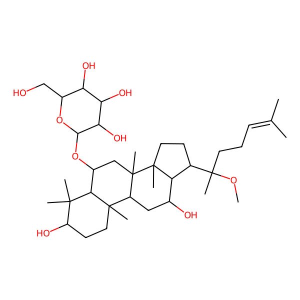 2D Structure of (2R,3R,4S,5R,6R)-2-[[(3S,5R,6S,8R,9R,10R,12R,13R,14R,17S)-3,12-dihydroxy-17-[(2S)-2-methoxy-6-methylhept-5-en-2-yl]-4,4,8,10,14-pentamethyl-2,3,5,6,7,9,11,12,13,15,16,17-dodecahydro-1H-cyclopenta[a]phenanthren-6-yl]oxy]-6-(hydroxymethyl)oxane-3,4,5-triol
