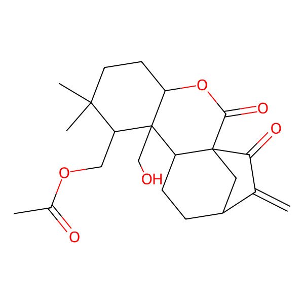 2D Structure of [9-(Hydroxymethyl)-7,7-dimethyl-14-methylidene-2,15-dioxo-3-oxatetracyclo[11.2.1.01,10.04,9]hexadecan-8-yl]methyl acetate