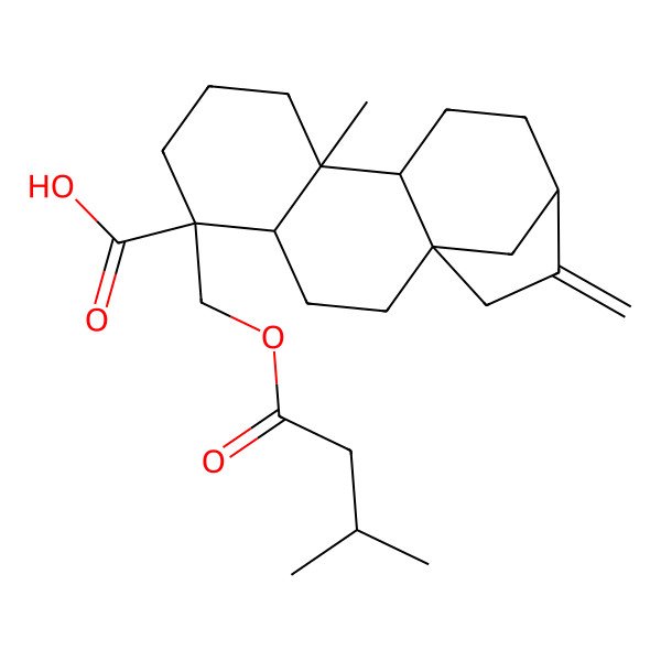 2D Structure of (1S,4S,5R,9S,10R,13R)-9-methyl-5-(3-methylbutanoyloxymethyl)-14-methylidenetetracyclo[11.2.1.01,10.04,9]hexadecane-5-carboxylic acid