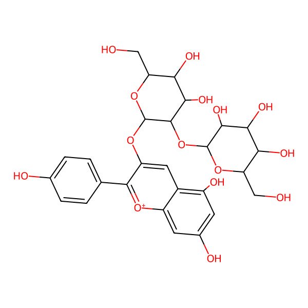2D Structure of 2-[2-[5,7-Dihydroxy-2-(4-hydroxyphenyl)chromenylium-3-yl]oxy-4,5-dihydroxy-6-(hydroxymethyl)oxan-3-yl]oxy-6-(hydroxymethyl)oxane-3,4,5-triol