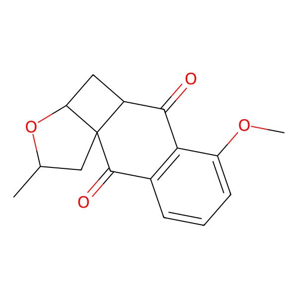 2D Structure of (1R,10R,12R,14R)-7-methoxy-14-methyl-13-oxatetracyclo[8.5.0.01,12.03,8]pentadeca-3(8),4,6-triene-2,9-dione