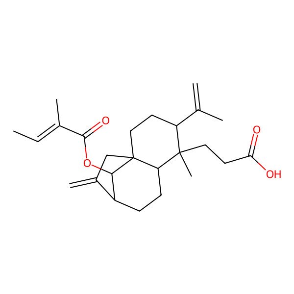 2D Structure of 3-[(1S,4R,5R,6S,9S,12R)-5-methyl-12-[(Z)-2-methylbut-2-enoyl]oxy-10-methylidene-4-prop-1-en-2-yl-5-tricyclo[7.2.1.01,6]dodecanyl]propanoic acid