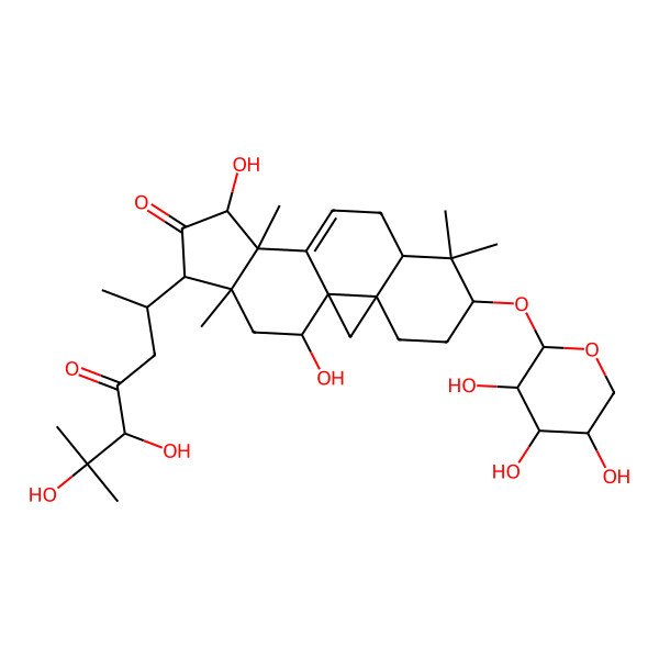 2D Structure of 15-(5,6-Dihydroxy-6-methyl-4-oxoheptan-2-yl)-13,18-dihydroxy-7,7,12,16-tetramethyl-6-(3,4,5-trihydroxyoxan-2-yl)oxypentacyclo[9.7.0.01,3.03,8.012,16]octadec-10-en-14-one
