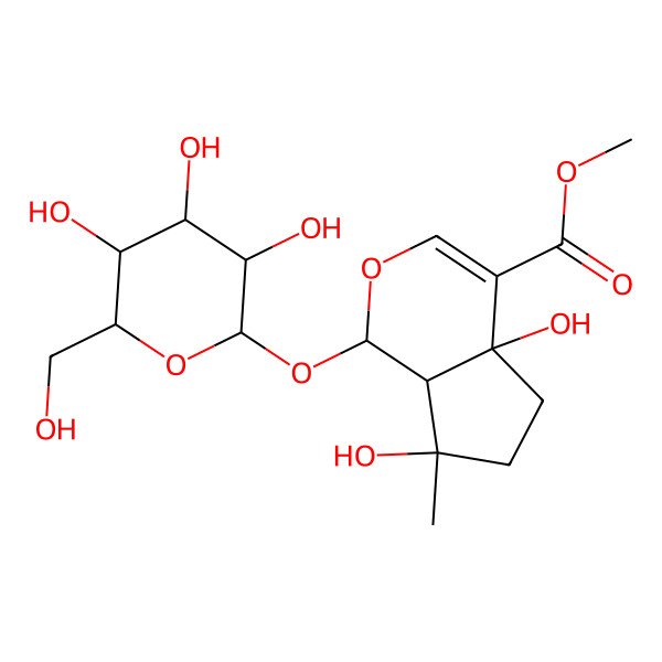 2D Structure of Methyl 4a,7-dihydroxy-7-methyl-1-[3,4,5-trihydroxy-6-(hydroxymethyl)oxan-2-yl]oxy-1,5,6,7a-tetrahydrocyclopenta[c]pyran-4-carboxylate
