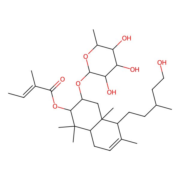2D Structure of [5-(5-Hydroxy-3-methylpentyl)-1,1,4a,6-tetramethyl-3-(3,4,5-trihydroxy-6-methyloxan-2-yl)oxy-2,3,4,5,8,8a-hexahydronaphthalen-2-yl] 2-methylbut-2-enoate