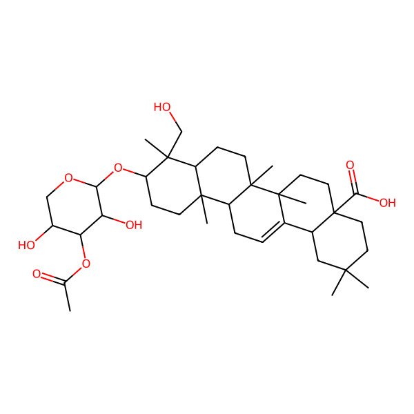 2D Structure of (4aS,6aR,6aS,6bR,8aR,9R,10S,12aR,14bS)-10-[(2S,3R,4S,5S)-4-acetyloxy-3,5-dihydroxyoxan-2-yl]oxy-9-(hydroxymethyl)-2,2,6a,6b,9,12a-hexamethyl-1,3,4,5,6,6a,7,8,8a,10,11,12,13,14b-tetradecahydropicene-4a-carboxylic acid