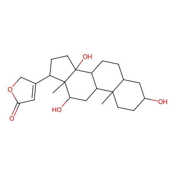 2D Structure of 3-[(3R,5S,8S,9S,10S,12S,13S,14S,17S)-3,12,14-trihydroxy-10,13-dimethyl-1,2,3,4,5,6,7,8,9,11,12,15,16,17-tetradecahydrocyclopenta[a]phenanthren-17-yl]-2H-furan-5-one