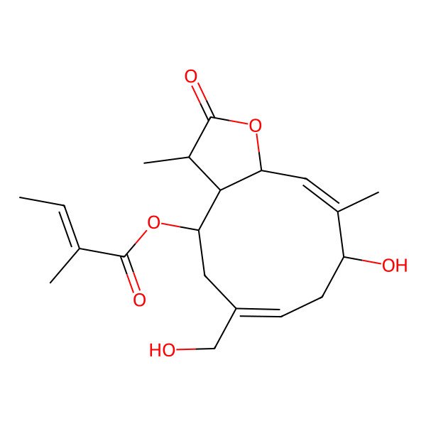 2D Structure of [(3R,3aR,4R,9R,11aR)-9-hydroxy-6-(hydroxymethyl)-3,10-dimethyl-2-oxo-3a,4,5,8,9,11a-hexahydro-3H-cyclodeca[b]furan-4-yl] 2-methylbut-2-enoate