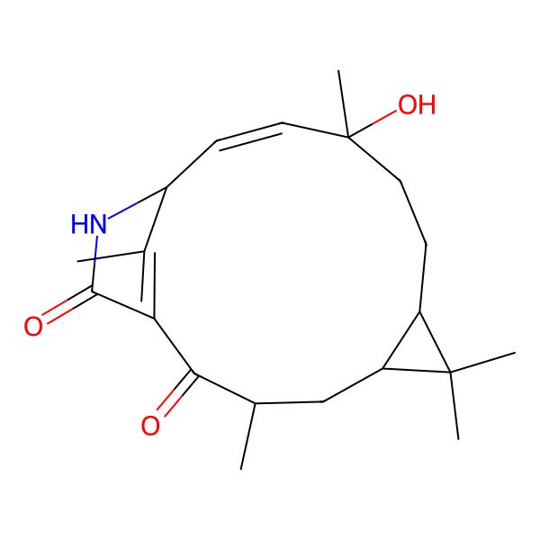 2D Structure of (3R,5R,7S,10S,11E,13S)-10-hydroxy-3,6,6,10,16-pentamethyl-14-azatricyclo[11.2.1.05,7]hexadeca-1(16),11-diene-2,15-dione