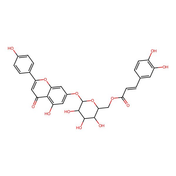 2D Structure of [(2R,3S,4S,5R,6S)-3,4,5-trihydroxy-6-[5-hydroxy-2-(4-hydroxyphenyl)-4-oxochromen-7-yl]oxyoxan-2-yl]methyl (E)-3-(3,4-dihydroxyphenyl)prop-2-enoate