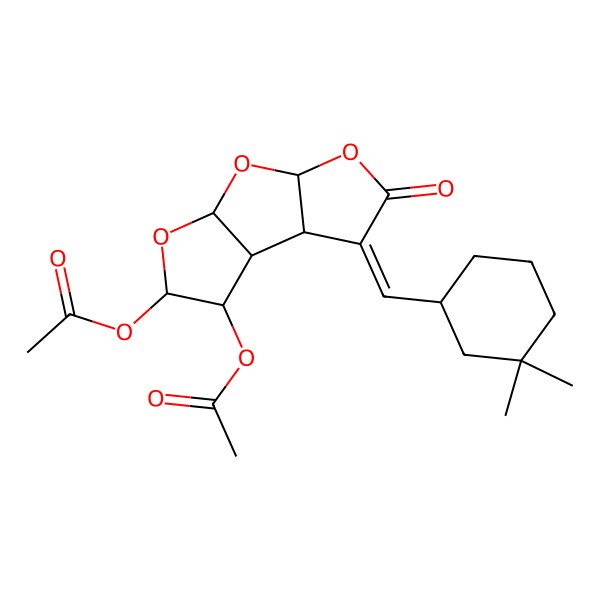 2D Structure of [(1R,2S,3S,4R,6S,8S)-4-acetyloxy-11-[[(1S)-3,3-dimethylcyclohexyl]methylidene]-10-oxo-5,7,9-trioxatricyclo[6.3.0.02,6]undecan-3-yl] acetate