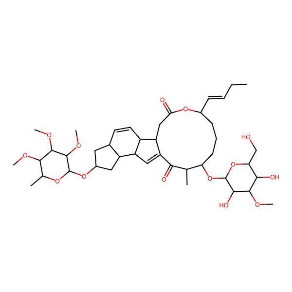 2D Structure of (1S,2R,5S,7R,9R,10S,14R,15S,19R)-19-[(E)-but-1-enyl]-15-[(2R,3R,4S,5R,6R)-3,5-dihydroxy-6-(hydroxymethyl)-4-methoxyoxan-2-yl]oxy-14-methyl-7-[(2R,3R,4R,5S,6S)-3,4,5-trimethoxy-6-methyloxan-2-yl]oxy-20-oxatetracyclo[10.10.0.02,10.05,9]docosa-3,11-diene-13,21-dione