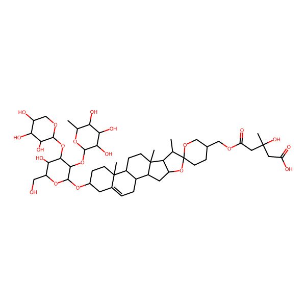 2D Structure of 3-Hydroxy-5-[[16-[5-hydroxy-6-(hydroxymethyl)-3-(3,4,5-trihydroxy-6-methyloxan-2-yl)oxy-4-(3,4,5-trihydroxyoxan-2-yl)oxyoxan-2-yl]oxy-7,9,13-trimethylspiro[5-oxapentacyclo[10.8.0.02,9.04,8.013,18]icos-18-ene-6,6'-oxane]-3'-yl]methoxy]-3-methyl-5-oxopentanoic acid