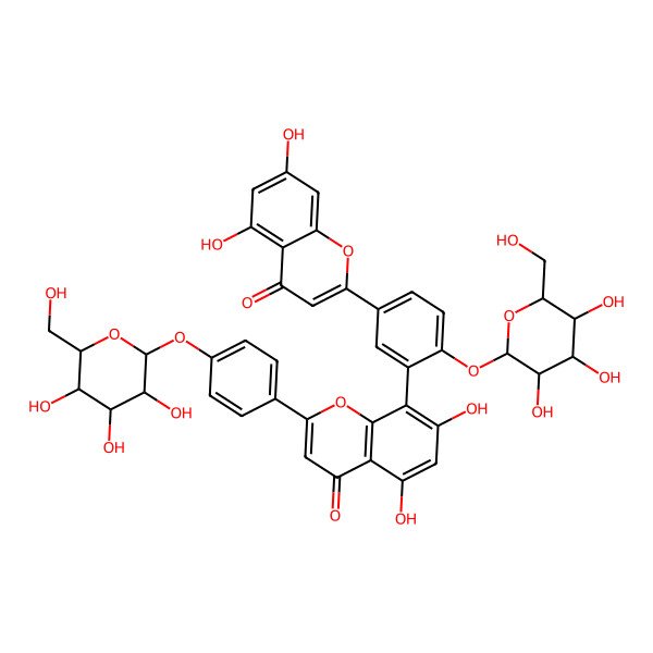 2D Structure of 8-[5-(5,7-Dihydroxy-4-oxochromen-2-yl)-2-[3,4,5-trihydroxy-6-(hydroxymethyl)oxan-2-yl]oxyphenyl]-5,7-dihydroxy-2-[4-[3,4,5-trihydroxy-6-(hydroxymethyl)oxan-2-yl]oxyphenyl]chromen-4-one