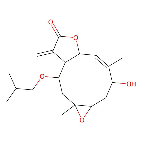 2D Structure of (1R,2R,4R,6R,8S,9Z,11R)-8-hydroxy-4,9-dimethyl-14-methylidene-2-(2-methylpropoxy)-5,12-dioxatricyclo[9.3.0.04,6]tetradec-9-en-13-one