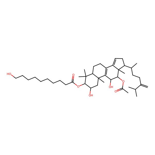 2D Structure of [12-Acetyloxy-2,11-dihydroxy-4,4,10,13-tetramethyl-17-(6-methyl-5-methylideneheptan-2-yl)-1,2,3,5,6,7,11,12,16,17-decahydrocyclopenta[a]phenanthren-3-yl] 10-hydroxydecanoate