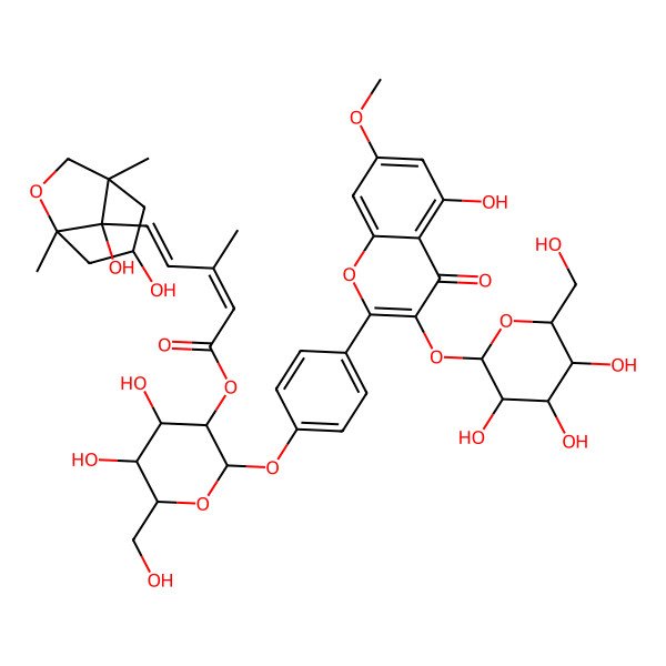2D Structure of [(2S,3R,4R,5S,6S)-4,5-dihydroxy-2-[4-[5-hydroxy-7-methoxy-4-oxo-3-[(2S,3R,4S,5S,6S)-3,4,5-trihydroxy-6-(hydroxymethyl)oxan-2-yl]oxychromen-2-yl]phenoxy]-6-(hydroxymethyl)oxan-3-yl] (2Z,4E)-5-[(1R,3S,5R,8S)-3,8-dihydroxy-1,5-dimethyl-6-oxabicyclo[3.2.1]octan-8-yl]-3-methylpenta-2,4-dienoate