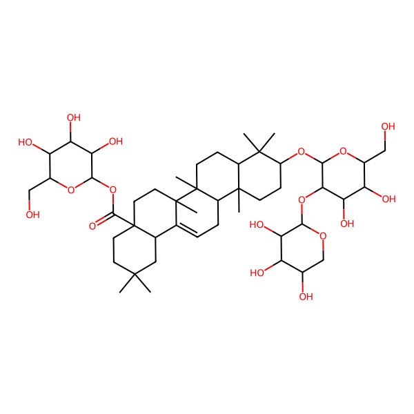 2D Structure of [3,4,5-Trihydroxy-6-(hydroxymethyl)oxan-2-yl] 10-[4,5-dihydroxy-6-(hydroxymethyl)-3-(3,4,5-trihydroxyoxan-2-yl)oxyoxan-2-yl]oxy-2,2,6a,6b,9,9,12a-heptamethyl-1,3,4,5,6,6a,7,8,8a,10,11,12,13,14b-tetradecahydropicene-4a-carboxylate