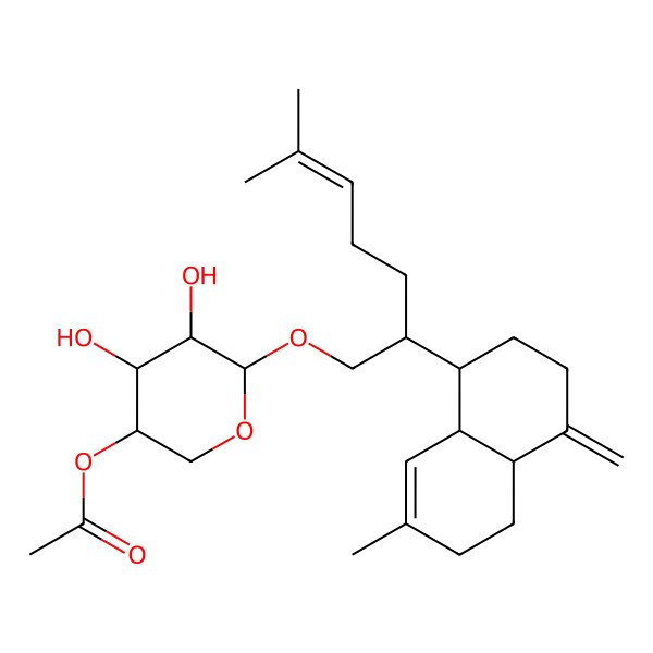 2D Structure of [4,5-dihydroxy-6-[6-methyl-2-(7-methyl-4-methylidene-2,3,4a,5,6,8a-hexahydro-1H-naphthalen-1-yl)hept-5-enoxy]oxan-3-yl] acetate