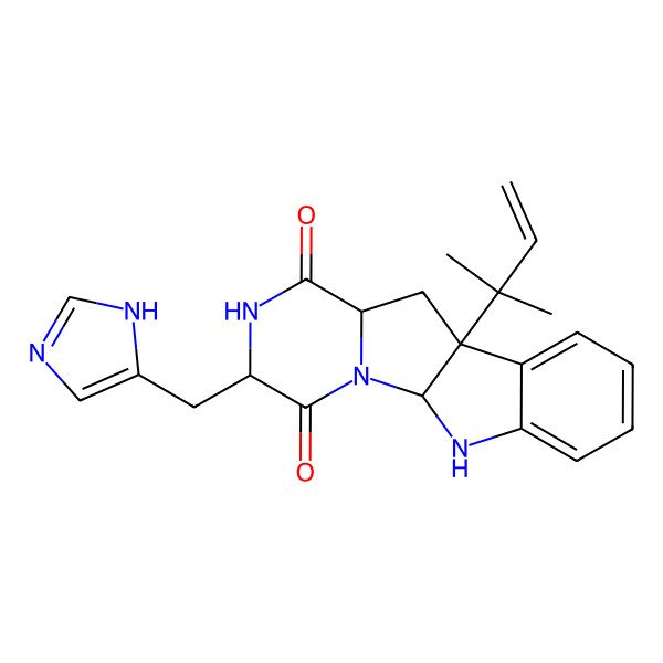 2D Structure of (1S,4R,7S,9R)-4-(1H-imidazol-5-ylmethyl)-9-(2-methylbut-3-en-2-yl)-2,5,16-triazatetracyclo[7.7.0.02,7.010,15]hexadeca-10,12,14-triene-3,6-dione