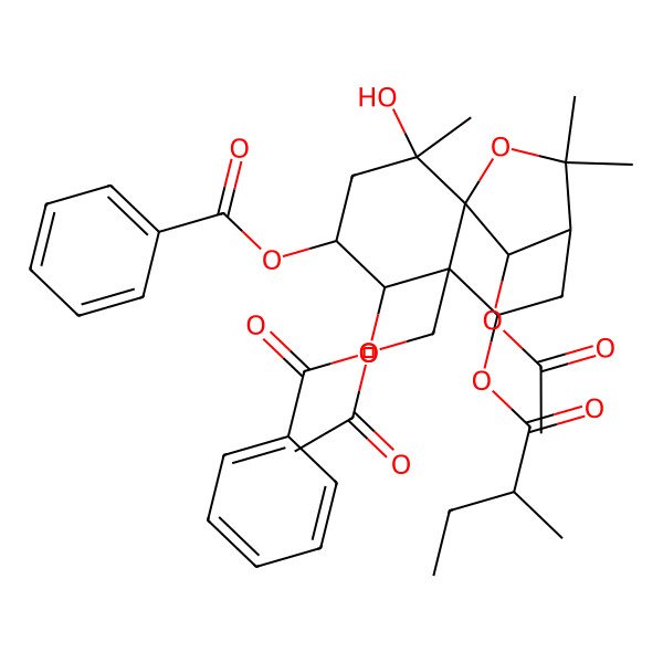2D Structure of [(1R,2S,4R,5R,6R,7R,9S,12R)-12-acetyloxy-6-(acetyloxymethyl)-5-benzoyloxy-2-hydroxy-2,10,10-trimethyl-7-[(2S)-2-methylbutanoyl]oxy-11-oxatricyclo[7.2.1.01,6]dodecan-4-yl] benzoate