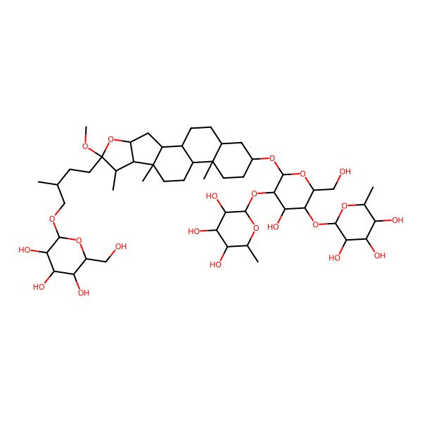 2D Structure of (2S,3R,4R,5R,6S)-2-[(2R,3S,4S,5R,6R)-4-hydroxy-2-(hydroxymethyl)-6-[[(1R,2S,4S,6R,7S,8R,9S,12S,13S,16S,18S)-6-methoxy-7,9,13-trimethyl-6-[(3S)-3-methyl-4-[(2R,3R,4S,5S,6R)-3,4,5-trihydroxy-6-(hydroxymethyl)oxan-2-yl]oxybutyl]-5-oxapentacyclo[10.8.0.02,9.04,8.013,18]icosan-16-yl]oxy]-5-[(2S,3R,4R,5R,6S)-3,4,5-trihydroxy-6-methyloxan-2-yl]oxyoxan-3-yl]oxy-6-methyloxane-3,4,5-triol