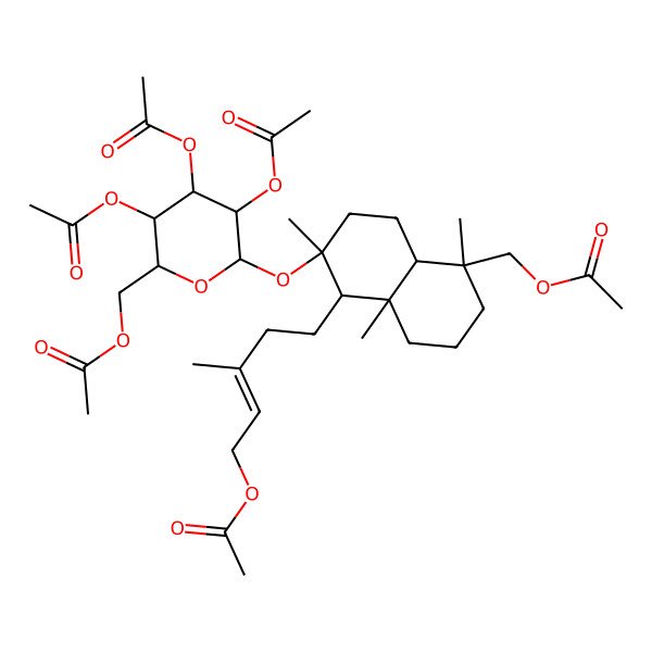 2D Structure of [(E)-5-[(1S,2S,4aS,5S,8aR)-5-(acetyloxymethyl)-2,5,8a-trimethyl-2-[(2R,3S,4R,5S,6S)-3,4,5-triacetyloxy-6-(acetyloxymethyl)oxan-2-yl]oxy-3,4,4a,6,7,8-hexahydro-1H-naphthalen-1-yl]-3-methylpent-2-enyl] acetate