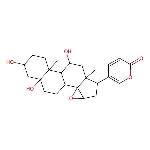 2D Structure of 5-[(1R,2S,4R,6R,7R,9R,10S,11R,14S,16S)-9,14,16-trihydroxy-7,11-dimethyl-3-oxapentacyclo[8.8.0.02,4.02,7.011,16]octadecan-6-yl]pyran-2-one