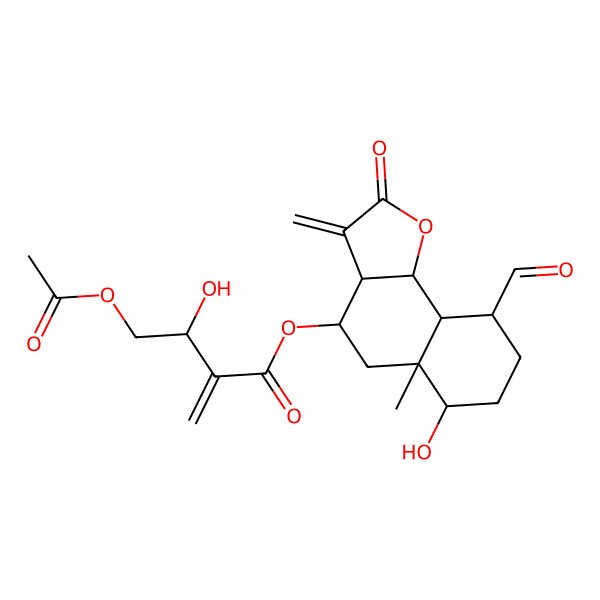 2D Structure of [(3aR,4S,5aR,6R,9S,9aS,9bR)-9-formyl-6-hydroxy-5a-methyl-3-methylidene-2-oxo-4,5,6,7,8,9,9a,9b-octahydro-3aH-benzo[g][1]benzofuran-4-yl] (3R)-4-acetyloxy-3-hydroxy-2-methylidenebutanoate