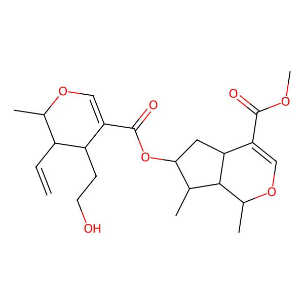 2D Structure of methyl (1S,4aS,7R,7aS)-6-[(2S,3R,4S)-3-ethenyl-4-(2-hydroxyethyl)-2-methyl-3,4-dihydro-2H-pyran-5-carbonyl]oxy-1,7-dimethyl-1,4a,5,6,7,7a-hexahydrocyclopenta[c]pyran-4-carboxylate
