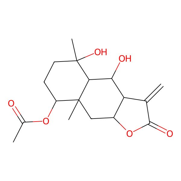 2D Structure of (4,5-Dihydroxy-5,8a-dimethyl-3-methylidene-2-oxo-3a,4,4a,6,7,8,9,9a-octahydrobenzo[f][1]benzofuran-8-yl) acetate