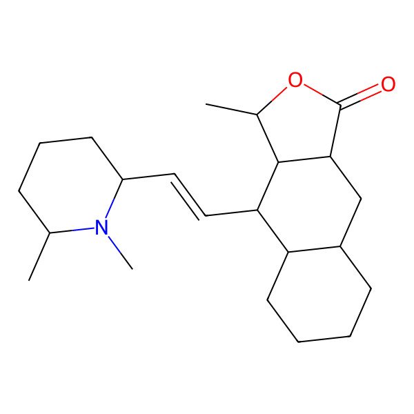 2D Structure of (3S,3aR,4R,8aR,9aS)-4-[(E)-2-[(2S,6R)-1,6-dimethylpiperidin-2-yl]ethenyl]-3-methyl-3a,4,4a,5,6,7,8,8a,9,9a-decahydro-3H-benzo[f][2]benzofuran-1-one