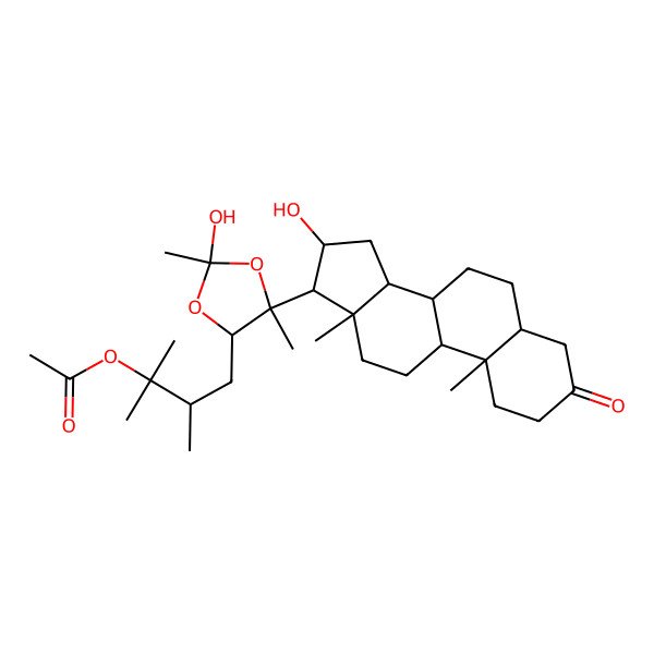 2D Structure of [4-[2-Hydroxy-5-(16-hydroxy-10,13-dimethyl-3-oxo-1,2,4,5,6,7,8,9,11,12,14,15,16,17-tetradecahydrocyclopenta[a]phenanthren-17-yl)-2,5-dimethyl-1,3-dioxolan-4-yl]-2,3-dimethylbutan-2-yl] acetate