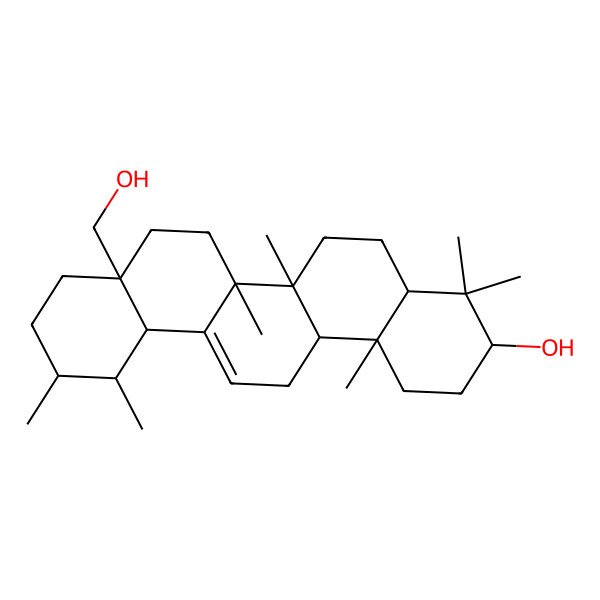2D Structure of (3R,4aR,6aR,6bS,8aS,11R,12S,12aS,14aR,14bR)-8a-(hydroxymethyl)-4,4,6a,6b,11,12,14b-heptamethyl-2,3,4a,5,6,7,8,9,10,11,12,12a,14,14a-tetradecahydro-1H-picen-3-ol
