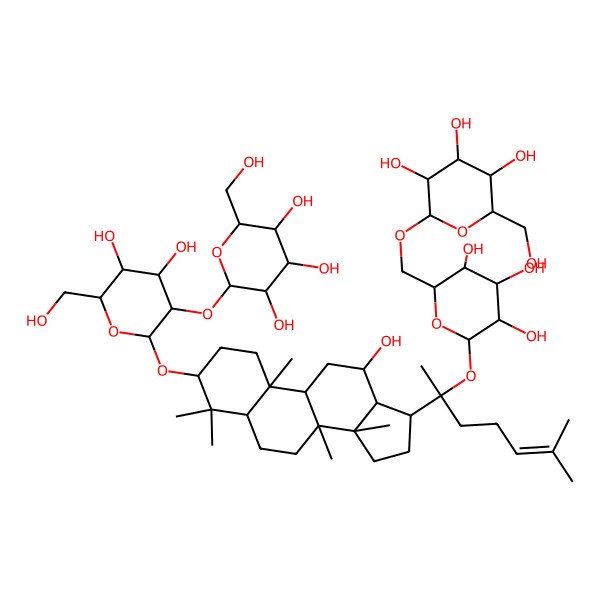 2D Structure of (2R,3R,4S,5S,6R)-2-[[(2R,3S,4S,5R,6S)-6-[(2S)-2-[(3S,5R,8R,9R,10R,12R,13S,14R,17S)-3-[(2R,3R,4S,5S,6R)-4,5-dihydroxy-6-(hydroxymethyl)-3-[(2S,3R,4S,5S,6R)-3,4,5-trihydroxy-6-(hydroxymethyl)oxan-2-yl]oxyoxan-2-yl]oxy-12-hydroxy-4,4,8,10,14-pentamethyl-2,3,5,6,7,9,11,12,13,15,16,17-dodecahydro-1H-cyclopenta[a]phenanthren-17-yl]-6-methylhept-5-en-2-yl]oxy-3,4,5-trihydroxyoxan-2-yl]methoxy]-6-(hydroxymethyl)oxane-3,4,5-triol