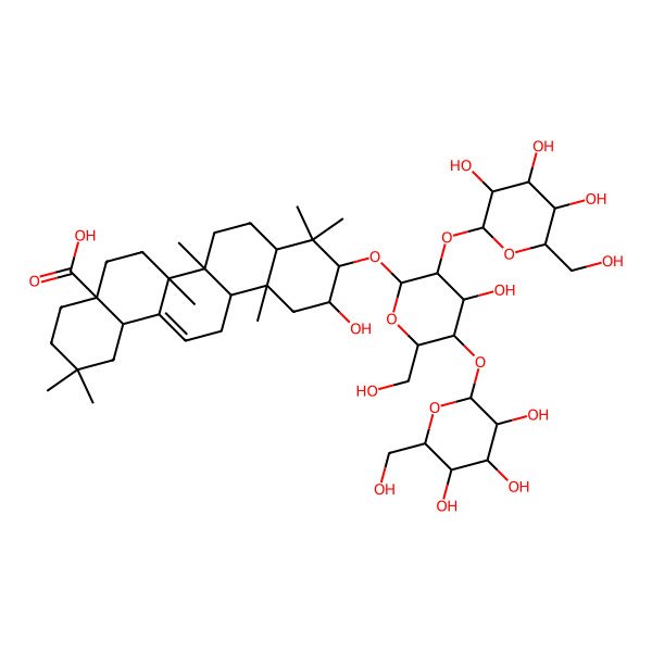 2D Structure of (4aS,6aR,6aS,6bR,8aR,10R,11S,12aR,14bS)-11-hydroxy-10-[(2R,3R,4S,5S,6R)-4-hydroxy-6-(hydroxymethyl)-3,5-bis[[(2S,3R,4S,5S,6R)-3,4,5-trihydroxy-6-(hydroxymethyl)oxan-2-yl]oxy]oxan-2-yl]oxy-2,2,6a,6b,9,9,12a-heptamethyl-1,3,4,5,6,6a,7,8,8a,10,11,12,13,14b-tetradecahydropicene-4a-carboxylic acid