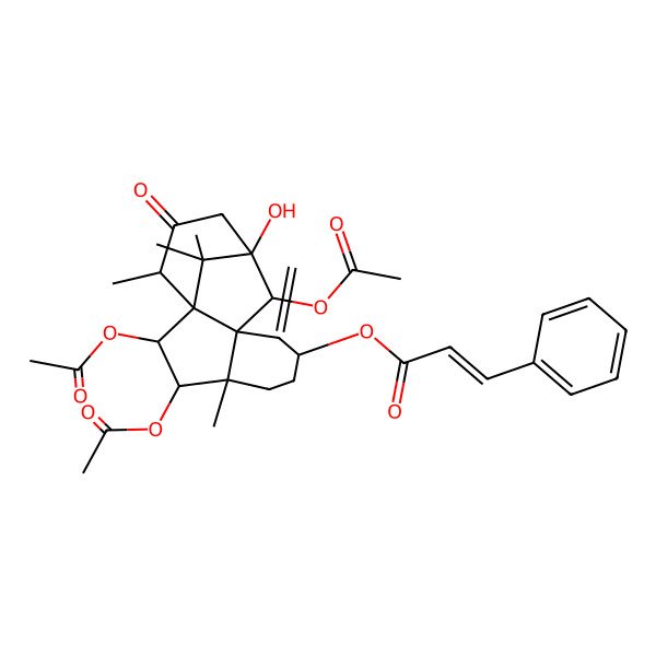 2D Structure of (2,3,10-Triacetyloxy-11-hydroxy-4,14,15,15-tetramethyl-8-methylidene-13-oxo-7-tetracyclo[9.3.1.01,9.04,9]pentadecanyl) 3-phenylprop-2-enoate