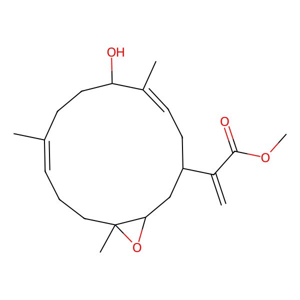 2D Structure of methyl 2-[(1S,3R,7S,14S)-7-hydroxy-6,10,14-trimethyl-15-oxabicyclo[12.1.0]pentadeca-5,10-dien-3-yl]prop-2-enoate